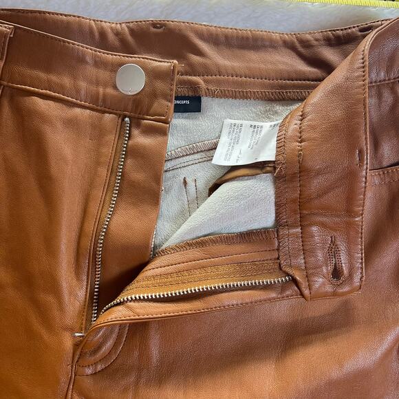INC International Concepts Pants Womens Size 8 Brown Faux Leather Zip Button - Picture 5 of 8